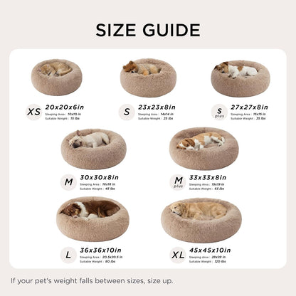 Calming Cat Beds for Indoor Cats - Small Cat Bed Washable 20 Inches, Anti-Slip round Fluffy Plush Faux Fur Pet Bed, Fits up to 15 Lbs Pets, Camel